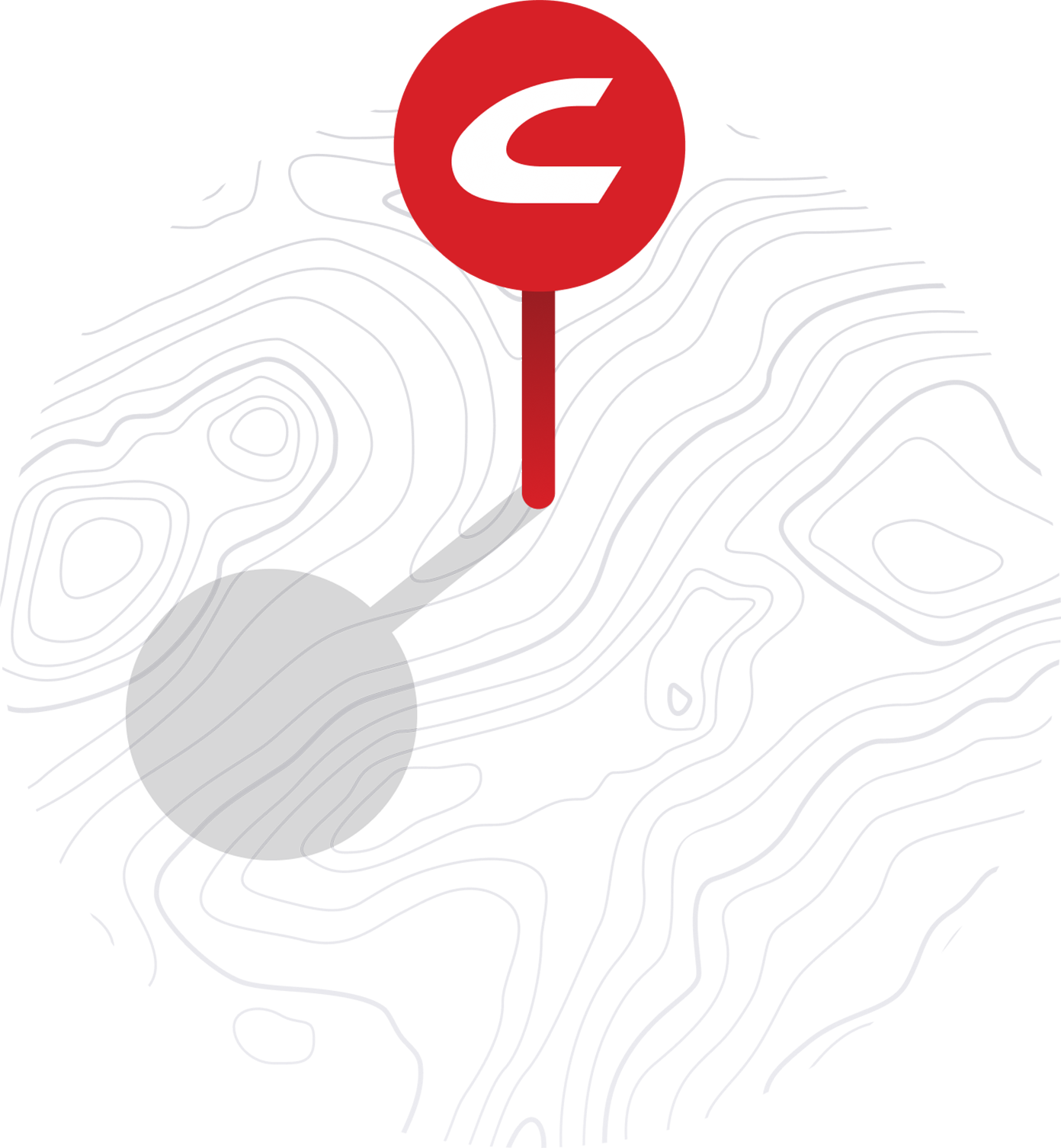 a drawing of a pin on an abstract topographical map